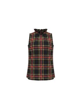 J.Crew Women’s Plaid Ruffle Neck Sleeveless Top Black/Red Lightweight Sz XS